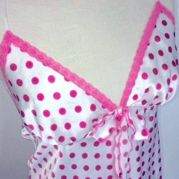 VICTORIA'S SECRET Angels Pink & White Polka Dot Slip Nightgown Babydoll Nighty - Picture 4 of 5